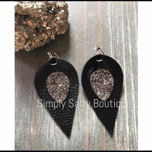 Leather Druzy Teardrop earrings